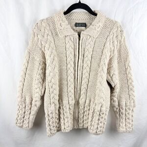 Blarney Woollen Mills Merino Wool Cable Knit Zip Up Cardigan Men's Small Grandpa